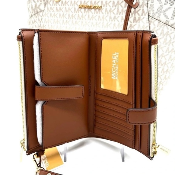 Michael Kors Large Jet Set Travel Chain Shoulder Bag & Double Zip Wallet Vanilla - Picture 13 of 15